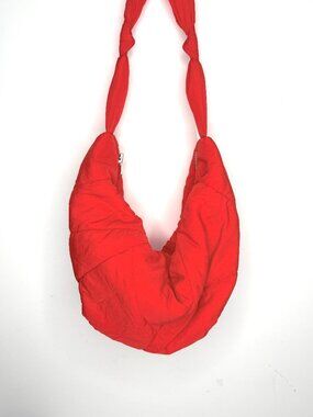 GRAVIET The Bag Quilted Crescent Half Moon Puff Nylon Crossbody Bag Red